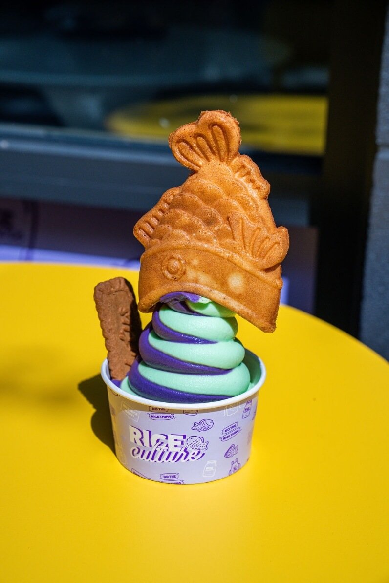 A Rice Culture soft serve cup with taiyaki